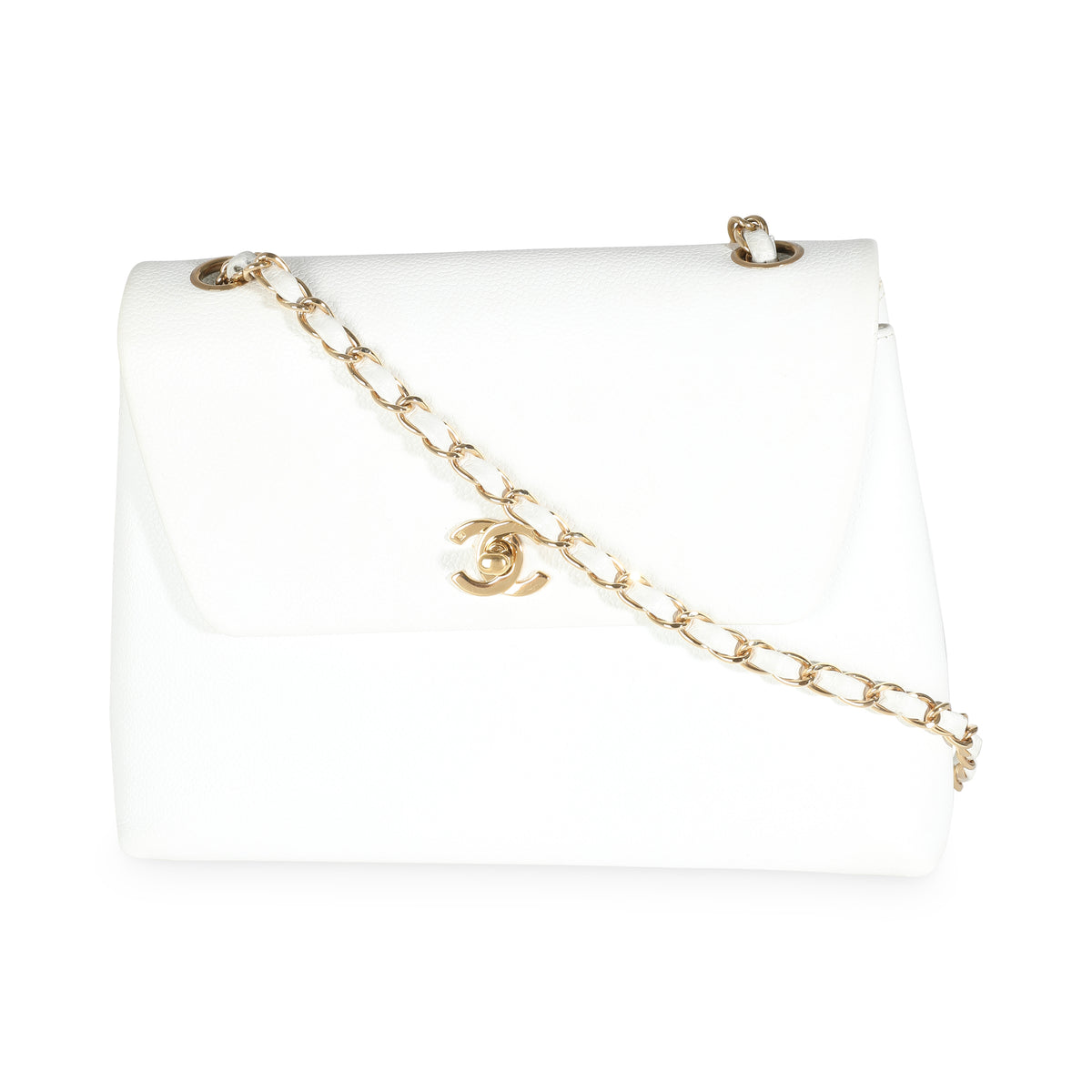 24K White Caviar Trapezoid Flap Bag