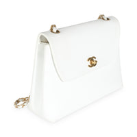 24K White Caviar Trapezoid Flap Bag