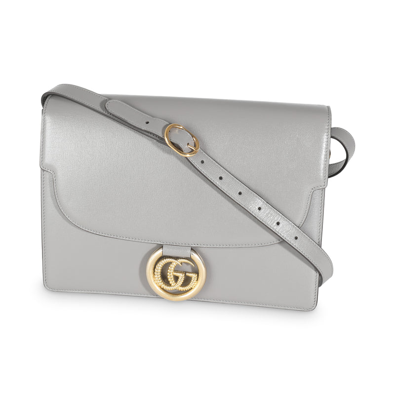 Grey Textured Calfskin Medium Torchon GG Ring Shoulder Bag