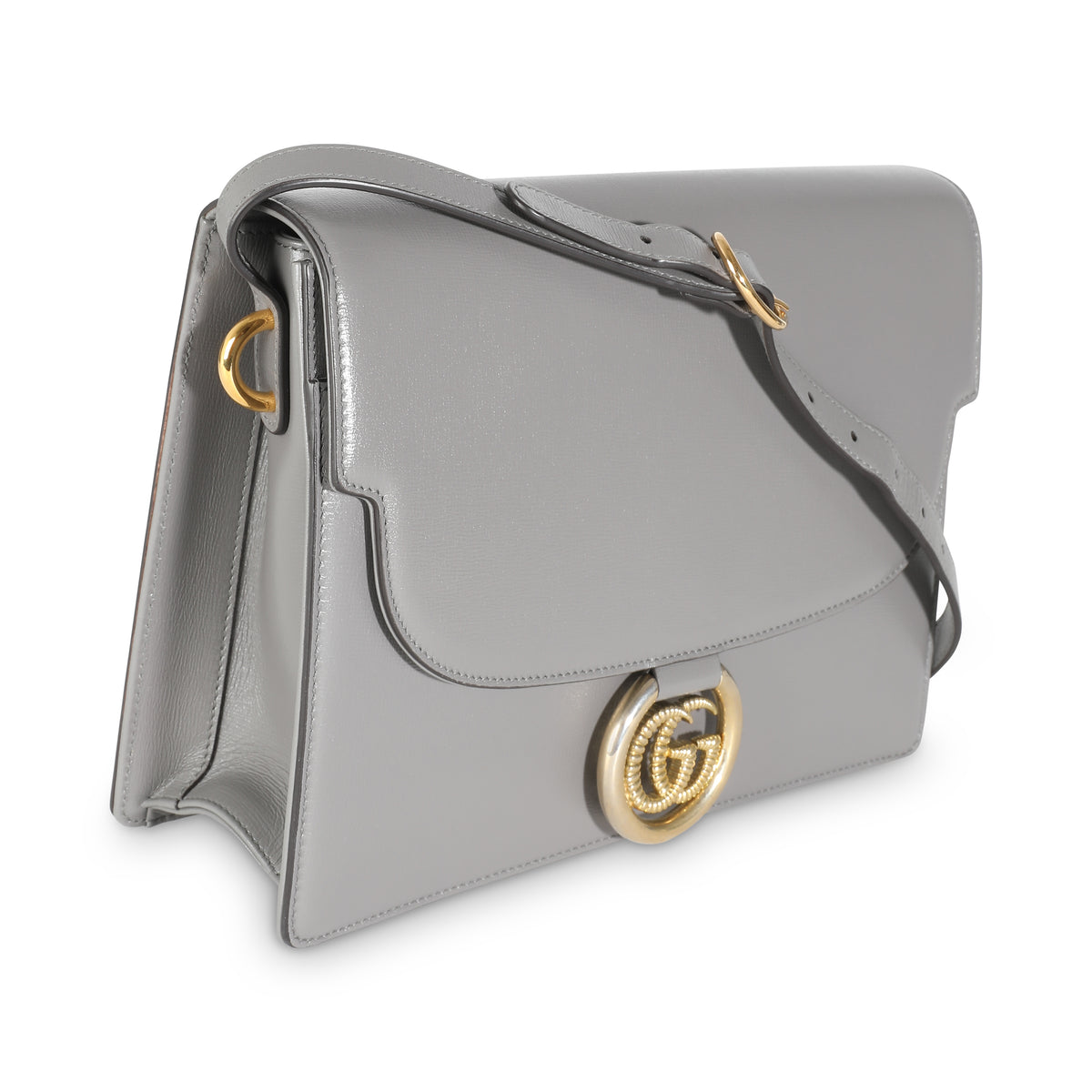 Grey Textured Calfskin Medium Torchon GG Ring Shoulder Bag