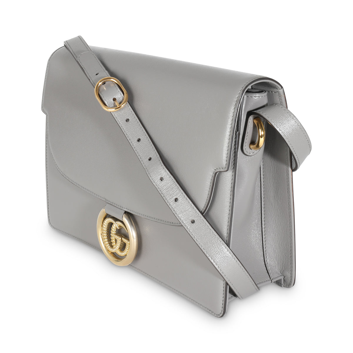 Grey Textured Calfskin Medium Torchon GG Ring Shoulder Bag