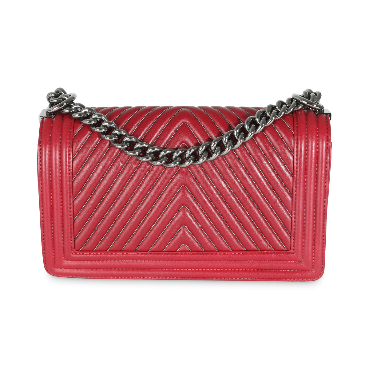 Chanel Burgundy Chevron Calfskin Chain Medium Boy Bag Handbag bv