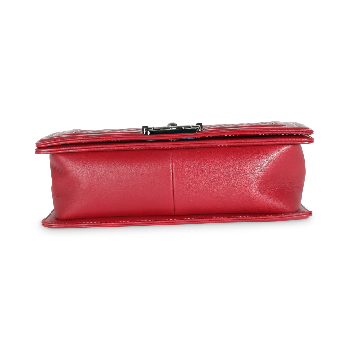 Chanel Burgundy Chevron Calfskin Chain Medium Boy Bag Handbag stamp