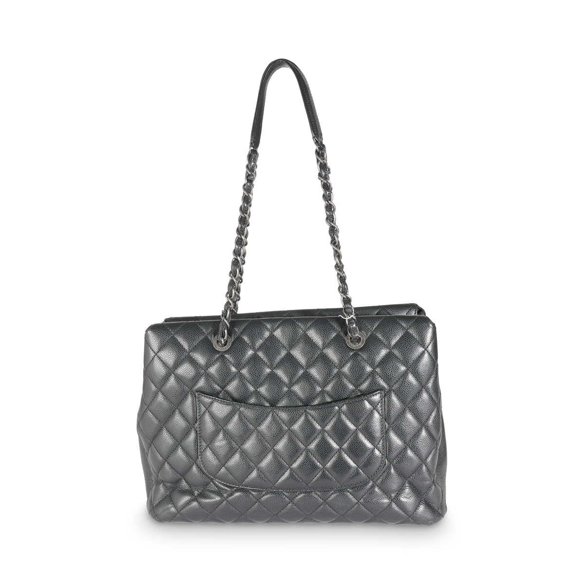 Black Quilted Caviar Large City Shopping Tote