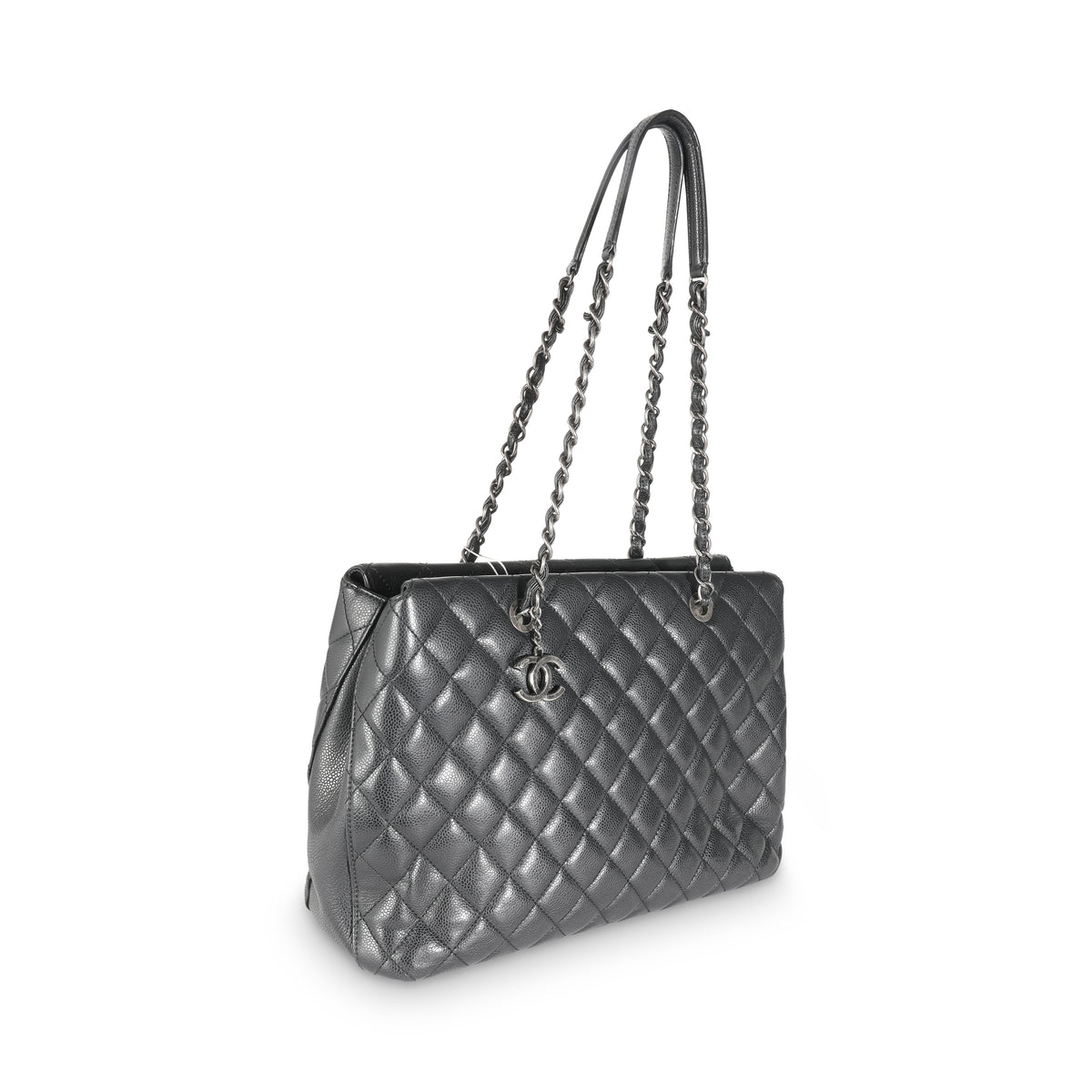 Black Quilted Caviar Large City Shopping Tote