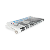 White Multicolor Calfskin Newspaper Print Pouch