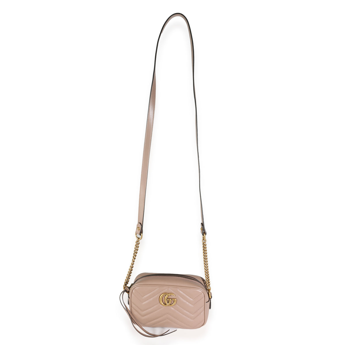 Beige Matelasse Calfskin Small GG Marmont Shoulder Bag