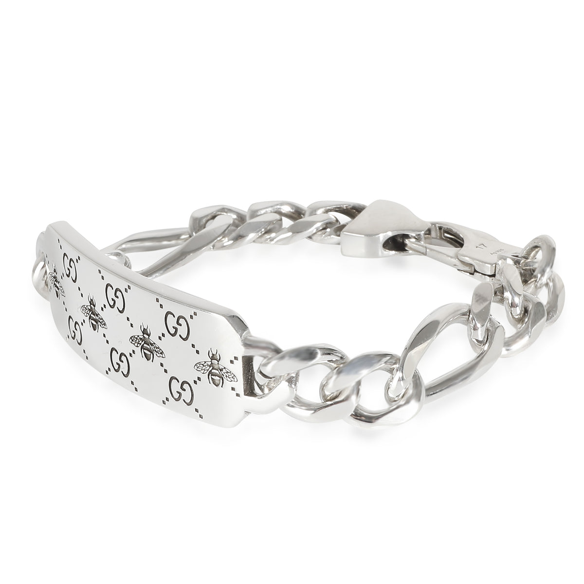 GG & Bee Engraved Bracelet in Sterling Silver