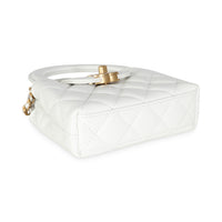 White Shiny Aged Quilted Calfskin Mini Nano Kelly Shopper