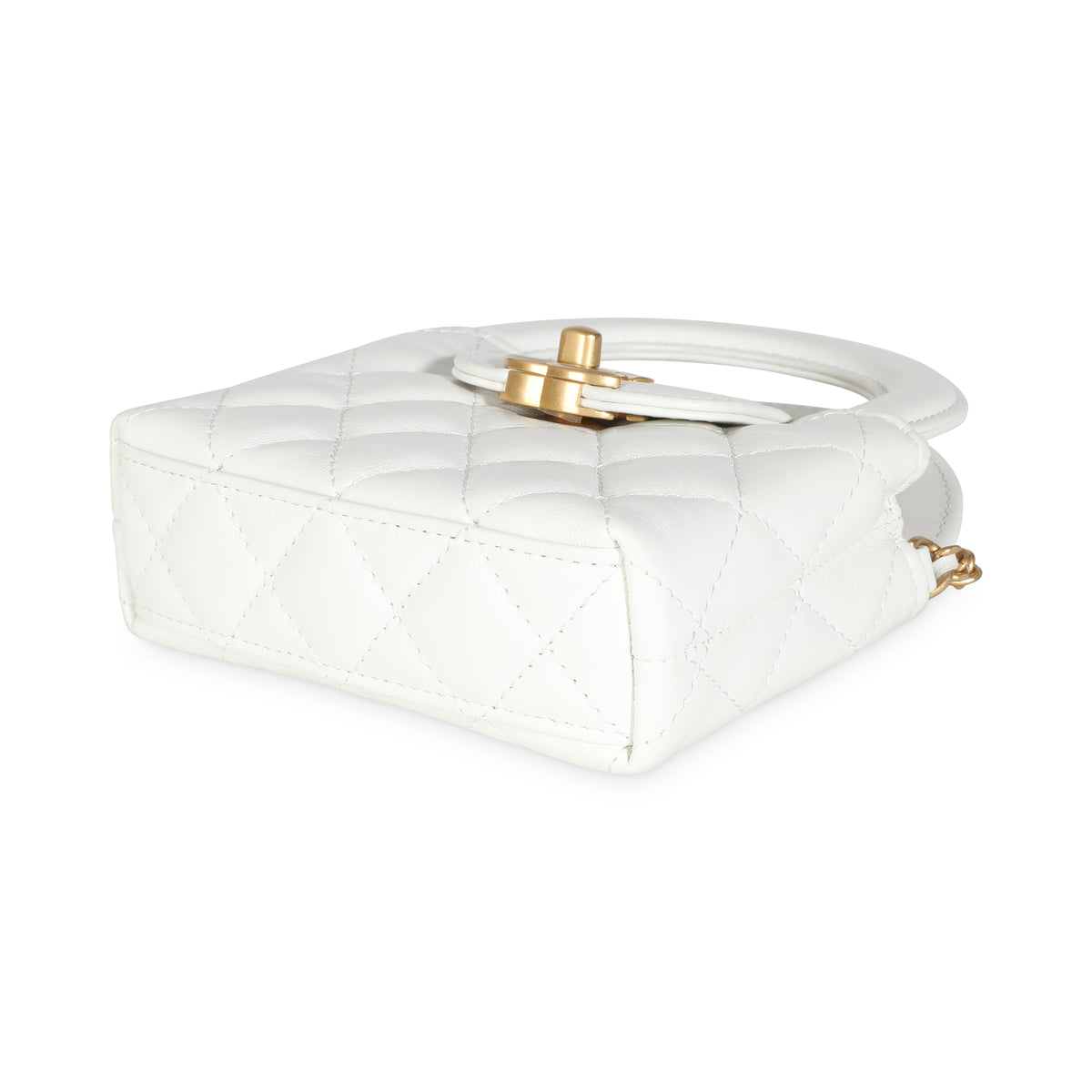 White Shiny Aged Quilted Calfskin Mini Nano Kelly Shopper