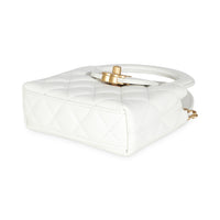 White Shiny Aged Quilted Calfskin Mini Nano Kelly Shopper