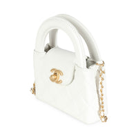 White Shiny Aged Quilted Calfskin Mini Nano Kelly Shopper