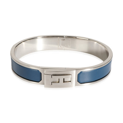 Hermes Matte Jet Bracelet In Bleu Biarritz Palladium Plated