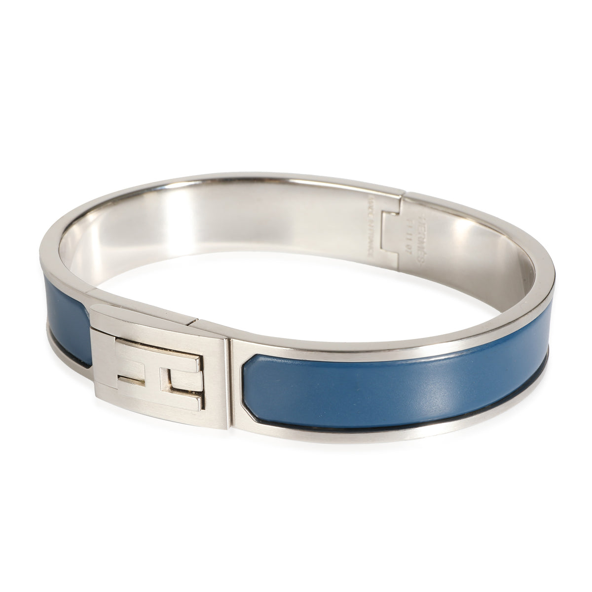 Hermes Matte Jet Bracelet In Bleu Biarritz Palladium Plated