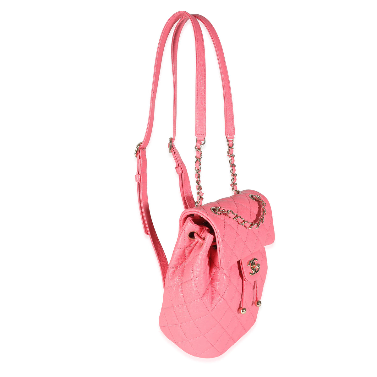 Pink Quilted Caviar Drawstring Backpack