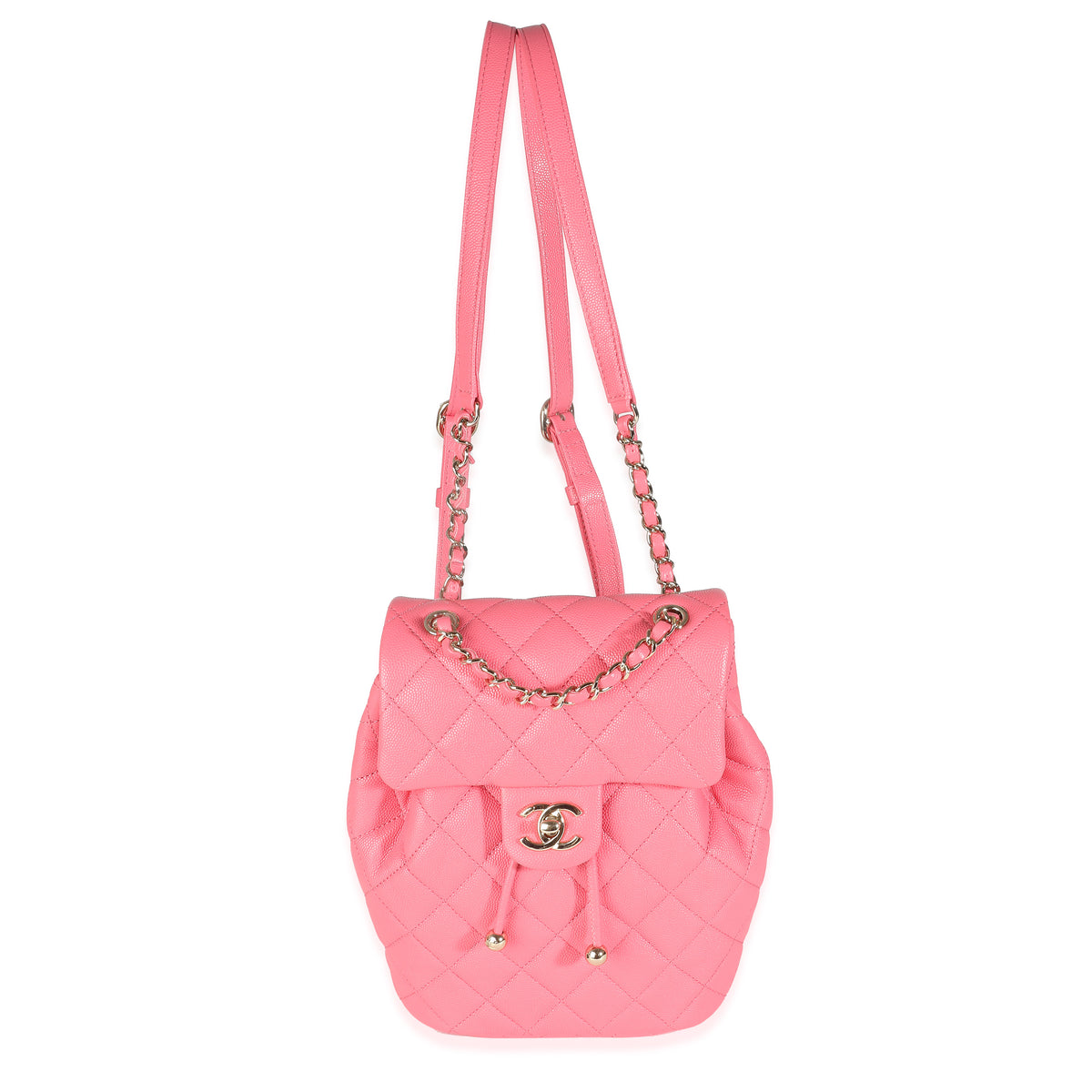 Pink Quilted Caviar Drawstring Backpack