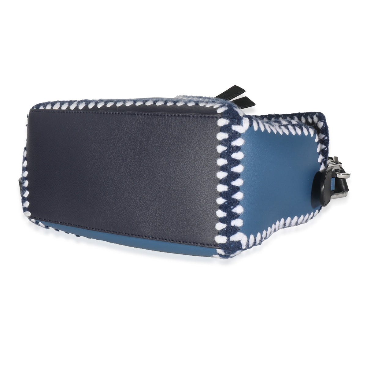 Blue White Tricolour Calfskin Crochet Trim Small Puzzle Bag