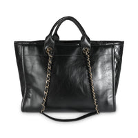 Black Glazed Calfskin Tweed Large Deauville Tote