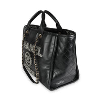 Black Glazed Calfskin Tweed Large Deauville Tote