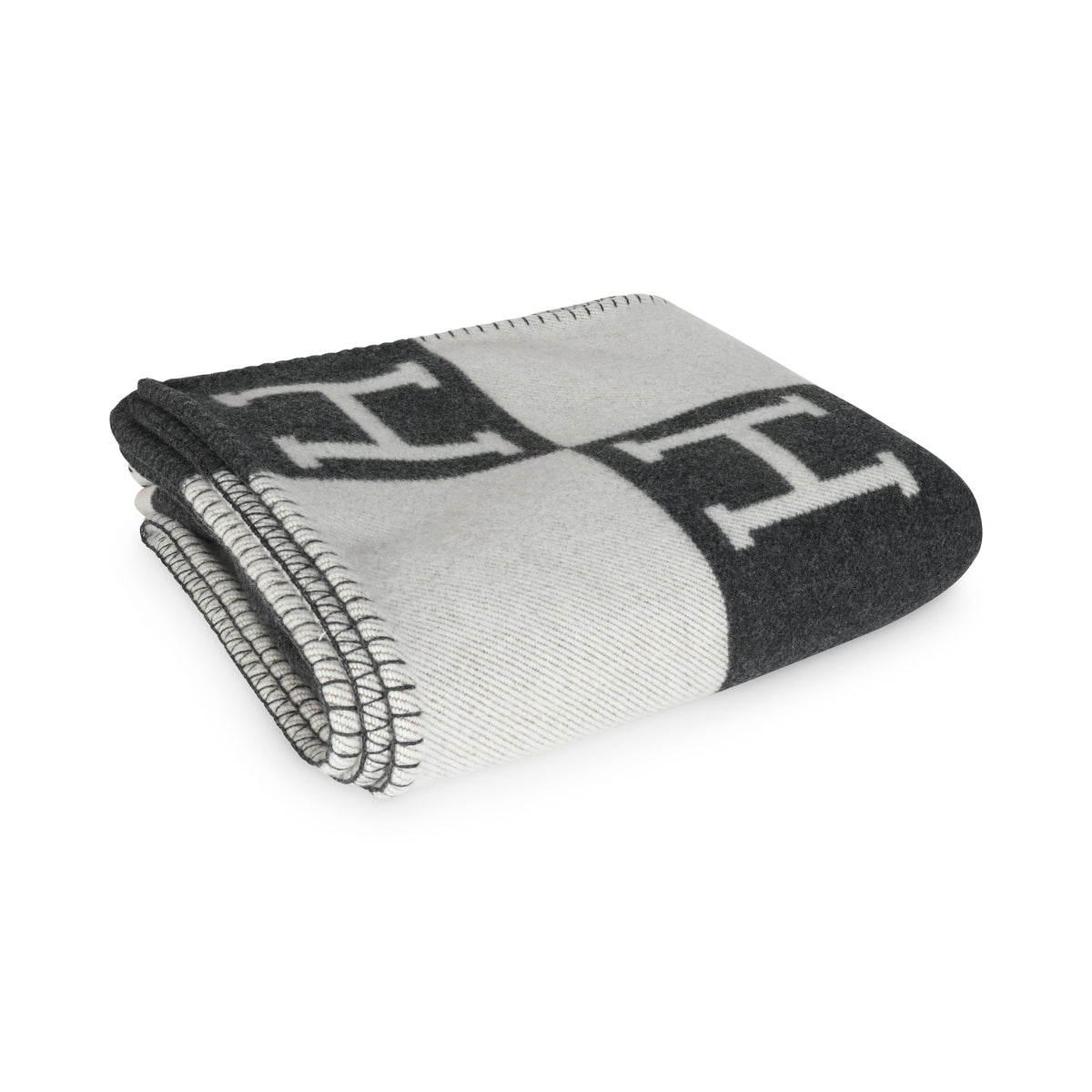 Ecru Gris Foncé Wool Cashmere Avalon Throw Blanket