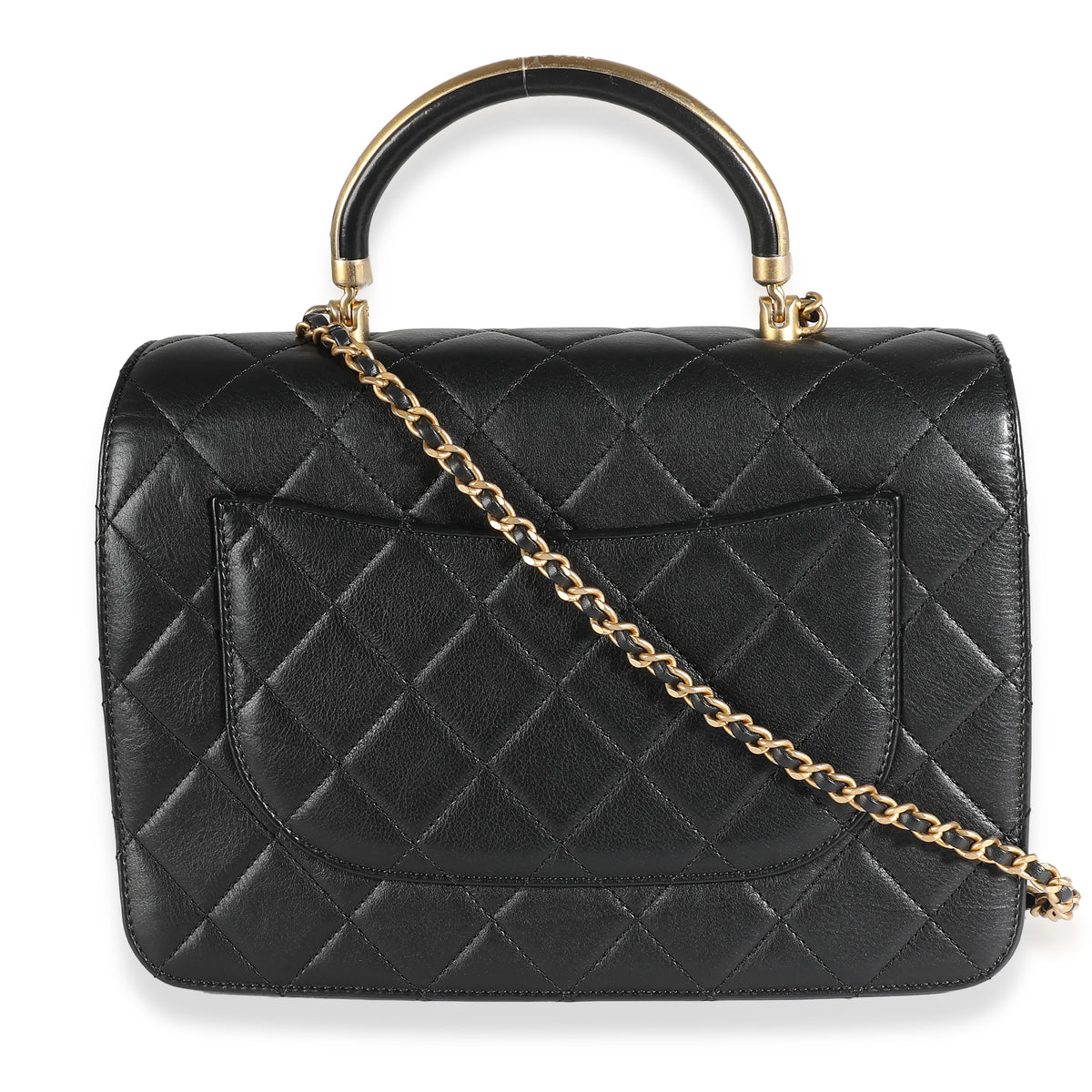 Black Quilted Calfskin Gold Top Handle Envelope Flap Bag