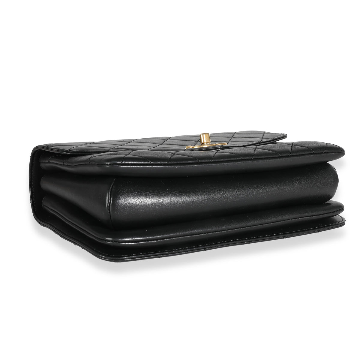 Black Quilted Calfskin Gold Top Handle Envelope Flap Bag