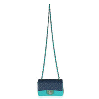 Green Blue Tricolor Quilted Lambskin Mini Rectangular Flap Bag