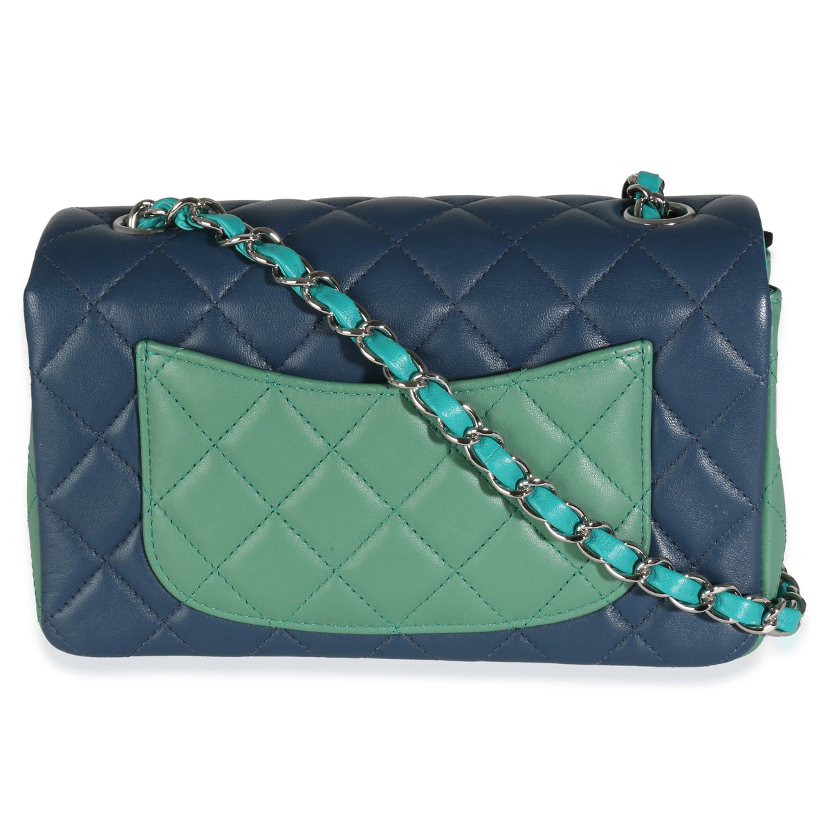 Green Blue Tricolor Quilted Lambskin Mini Rectangular Flap Bag