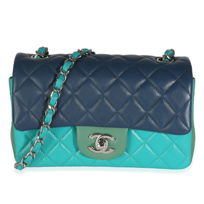 Green Blue Tricolor Quilted Lambskin Mini Rectangular Flap Bag