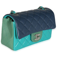 Green Blue Tricolor Quilted Lambskin Mini Rectangular Flap Bag