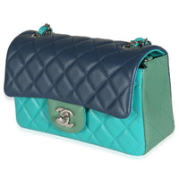 Green Blue Tricolor Quilted Lambskin Mini Rectangular Flap Bag