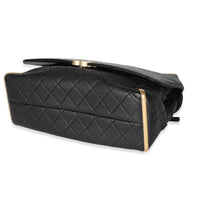 Black Quilted Calfskin Medium Metal Flap Bag