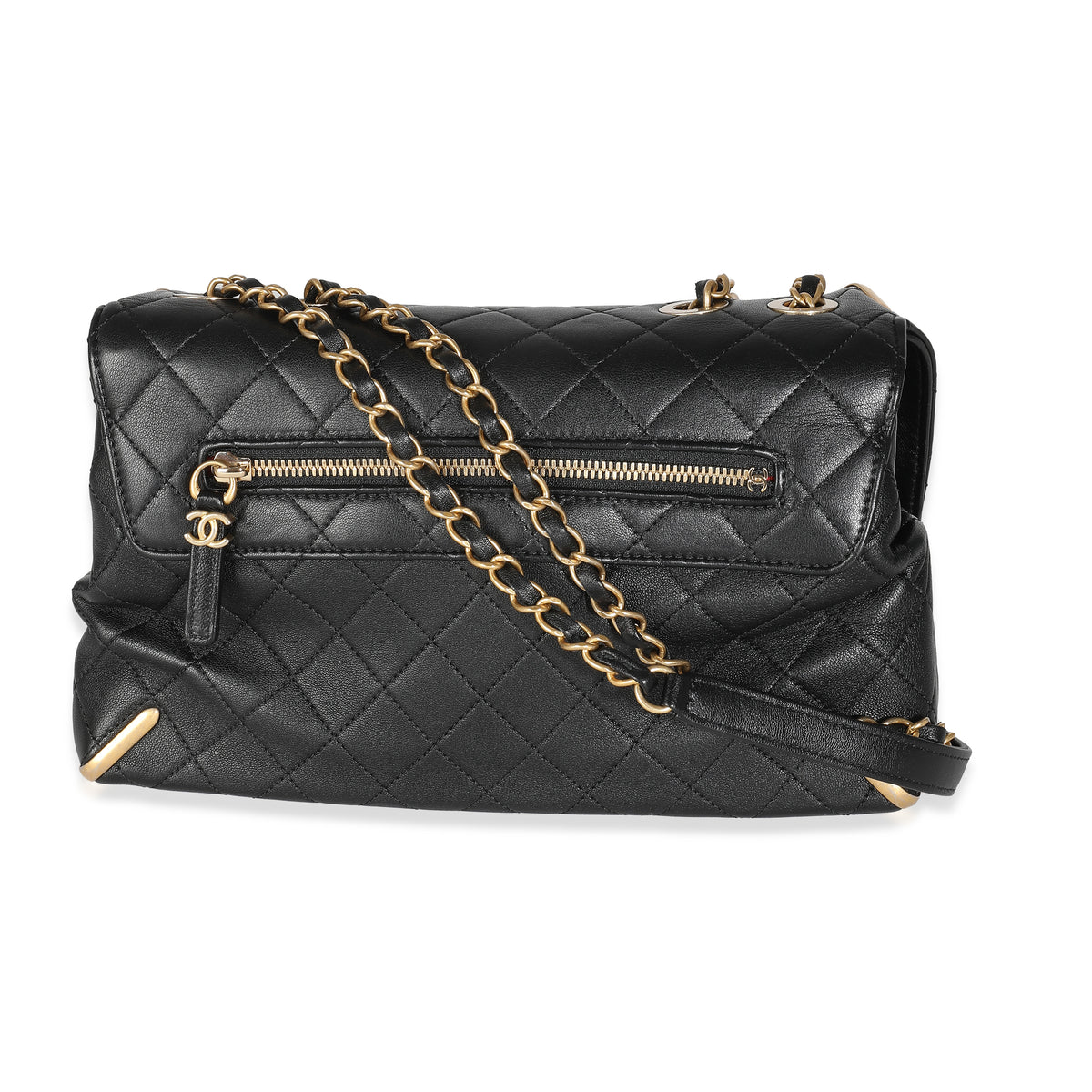 Black Quilted Calfskin Medium Metal Flap Bag