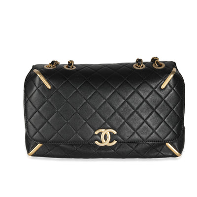 Black Quilted Calfskin Medium Metal Flap Bag