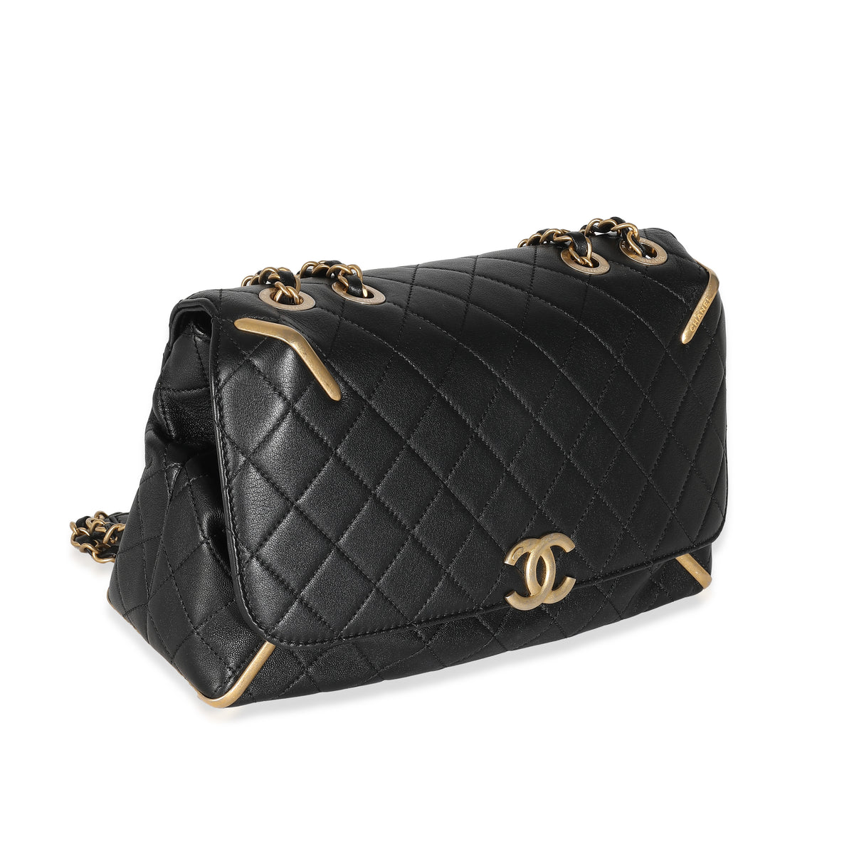 Black Quilted Calfskin Medium Metal Flap Bag