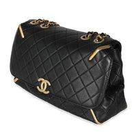 Black Quilted Calfskin Medium Metal Flap Bag