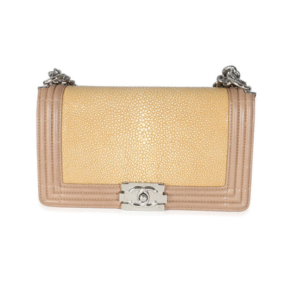 Beige Galuchat Stingray Lambskin Medium Boy Flap