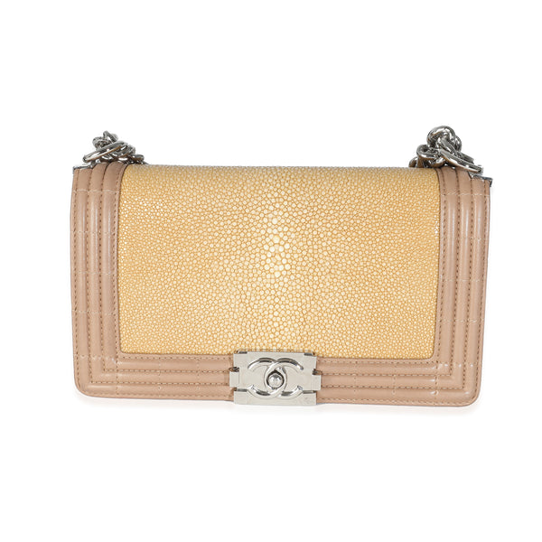Beige Galuchat Stingray Lambskin Medium Boy Bag