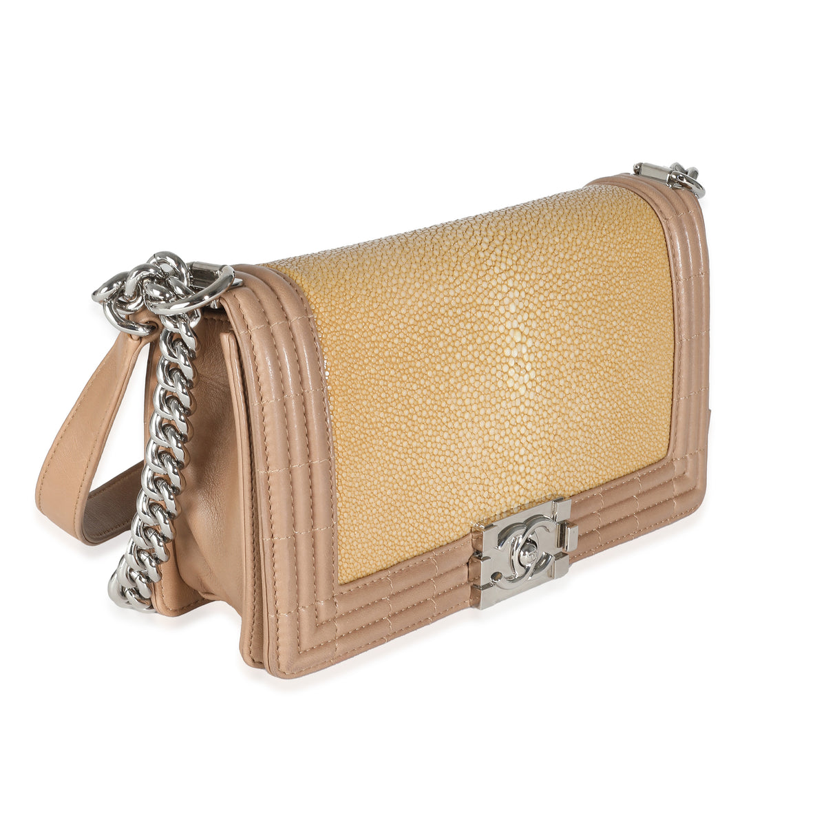 Beige Galuchat Stingray Lambskin Medium Boy Flap