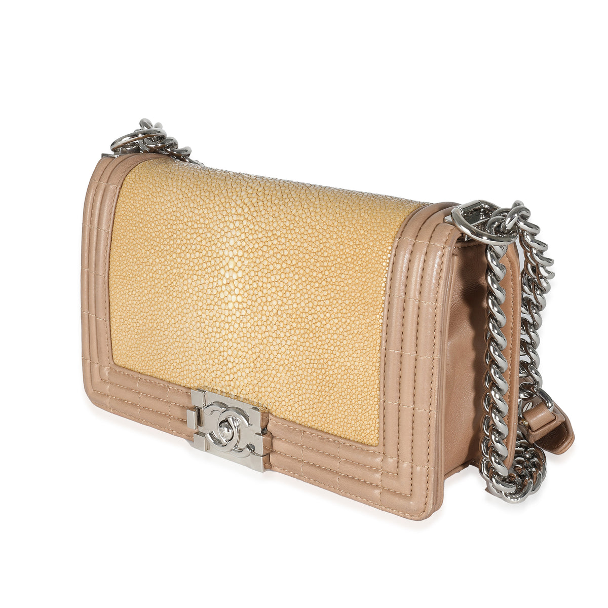 Beige Galuchat Stingray Lambskin Medium Boy Flap