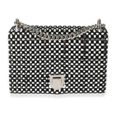 Black White Leather Woven Medium Diorama Flap Bag