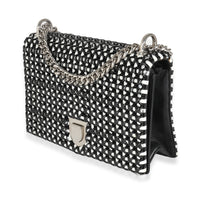 Black White Leather Woven Medium Diorama Flap Bag