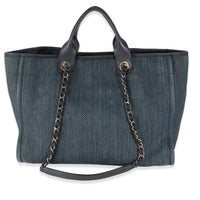 Navy Blue Woven Straw Raffia Medium Deauville Tote