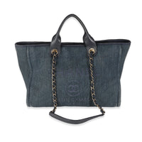 Navy Blue Woven Straw Raffia Medium Deauville Tote