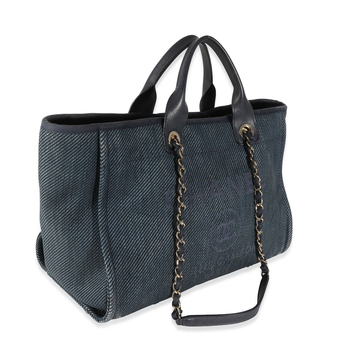 Navy Blue Woven Straw Raffia Medium Deauville Tote