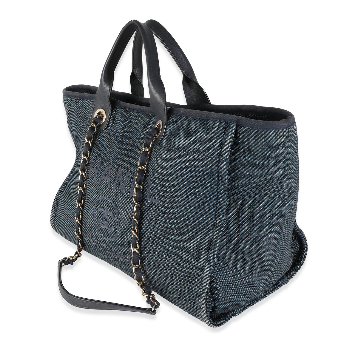 Navy Blue Woven Straw Raffia Medium Deauville Tote