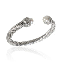 Crossover Pearl Bracelet with diamonds in Sterling Silver