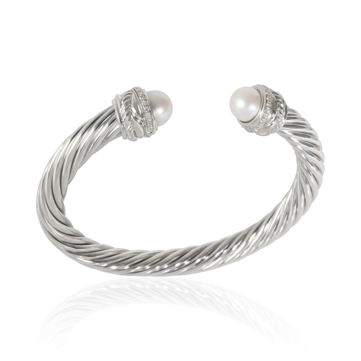 Crossover Pearl Bracelet with diamonds in Sterling Silver