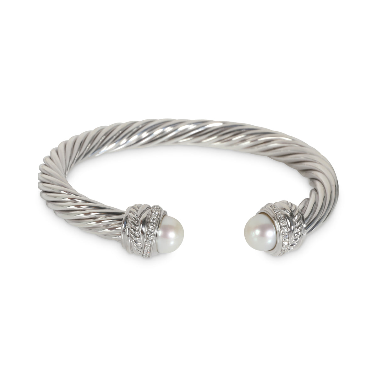 Crossover Pearl Bracelet with diamonds in Sterling Silver