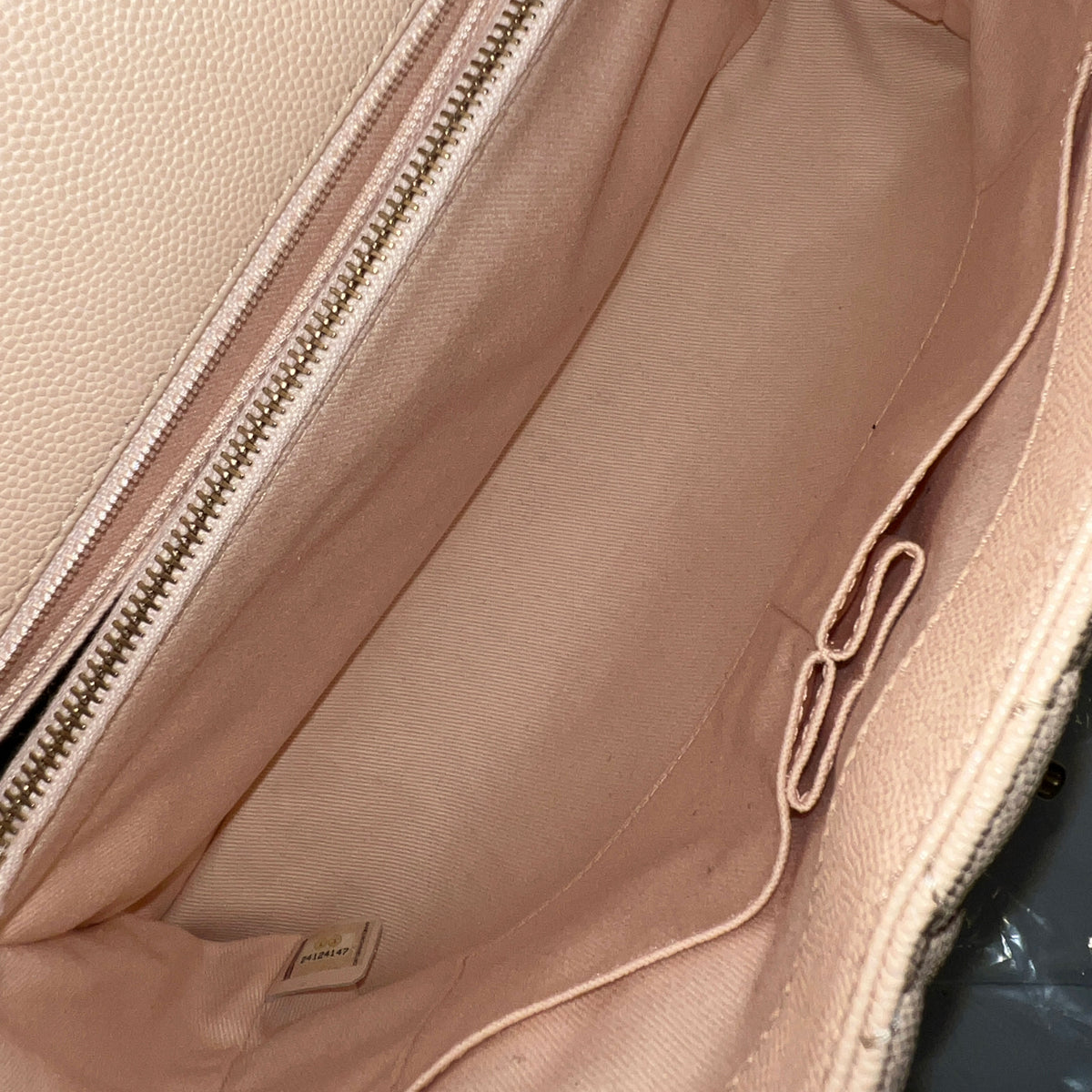 Beige Quilted Caviar Medium Coco Top Handle Handbag